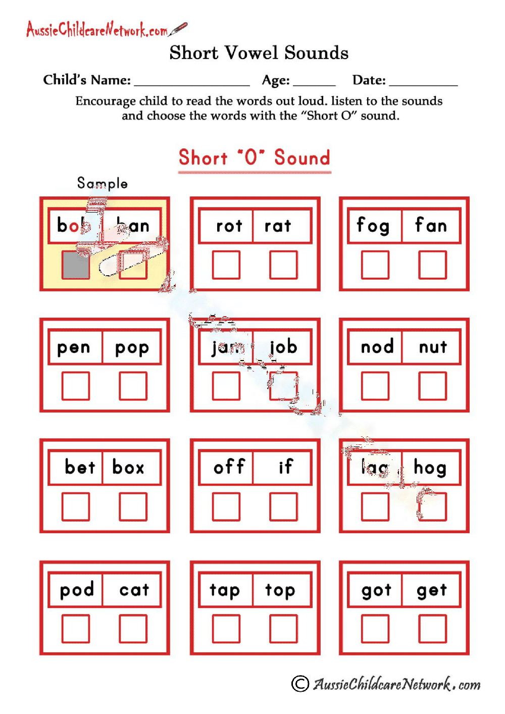 Short O sounds - Page 1