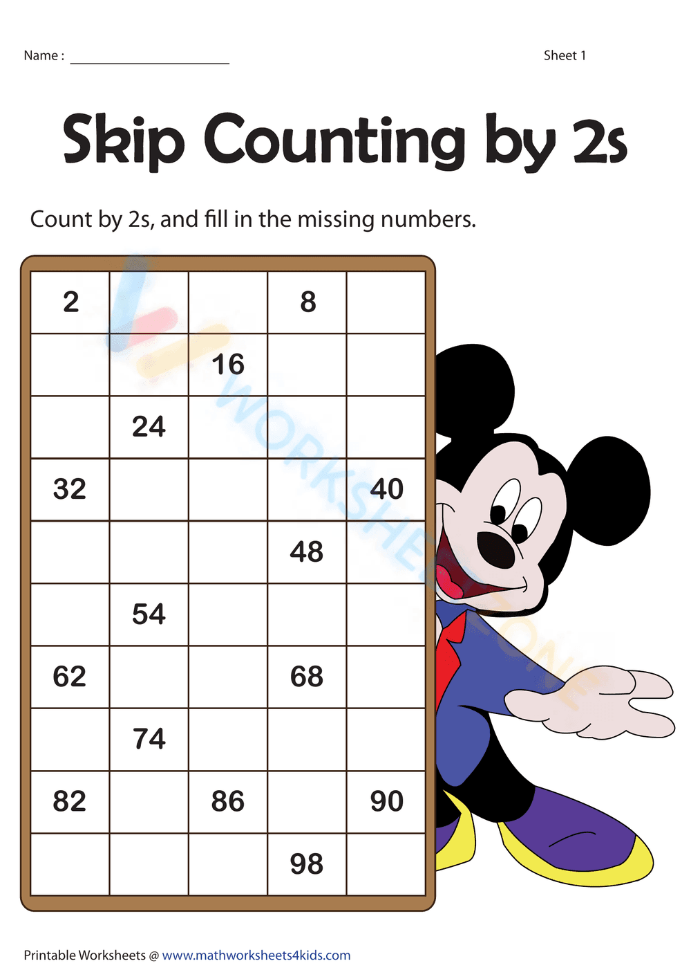 Skip counting by 2s - Page 1
