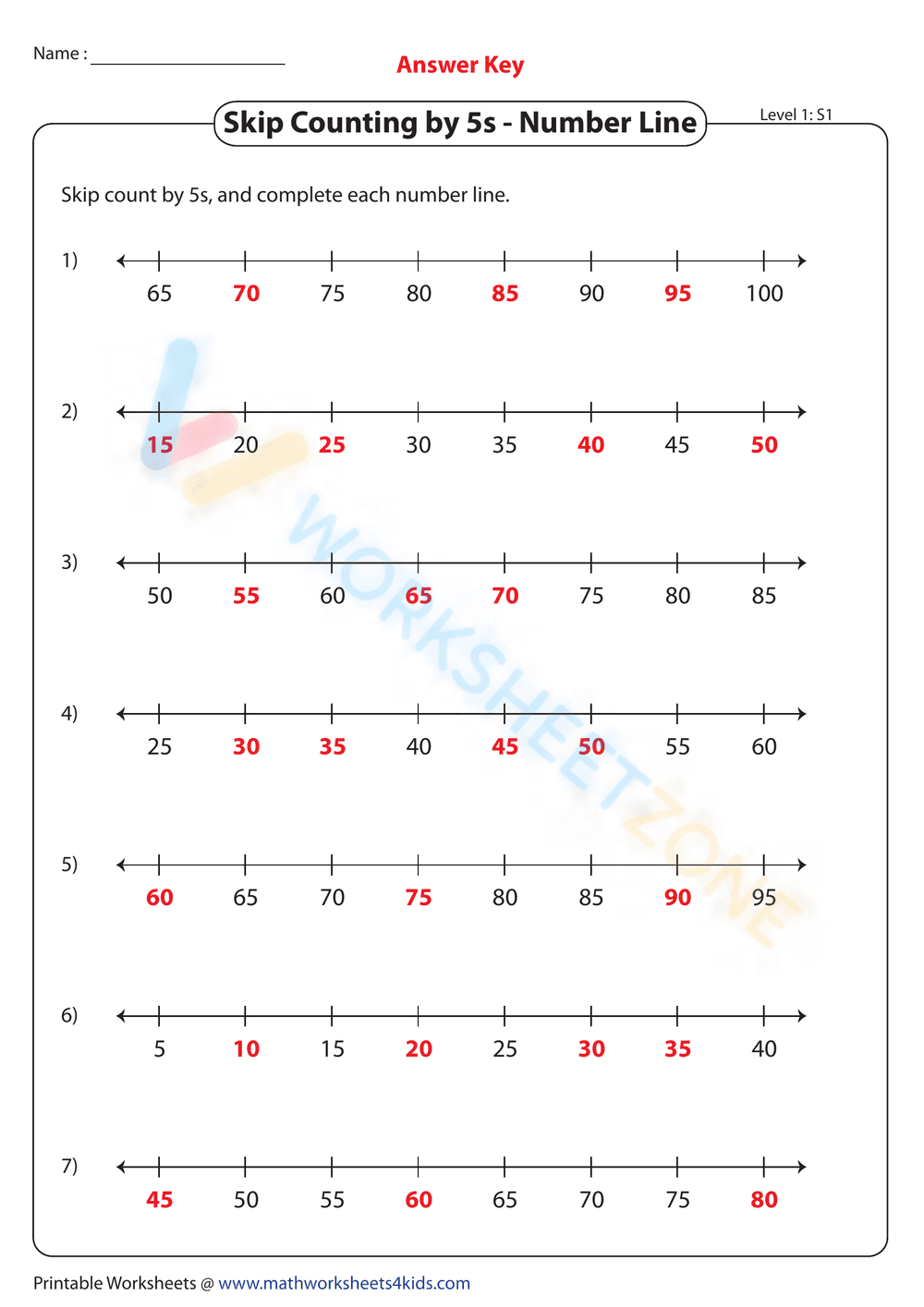 Skip counting by 5s - Number line - Page 2