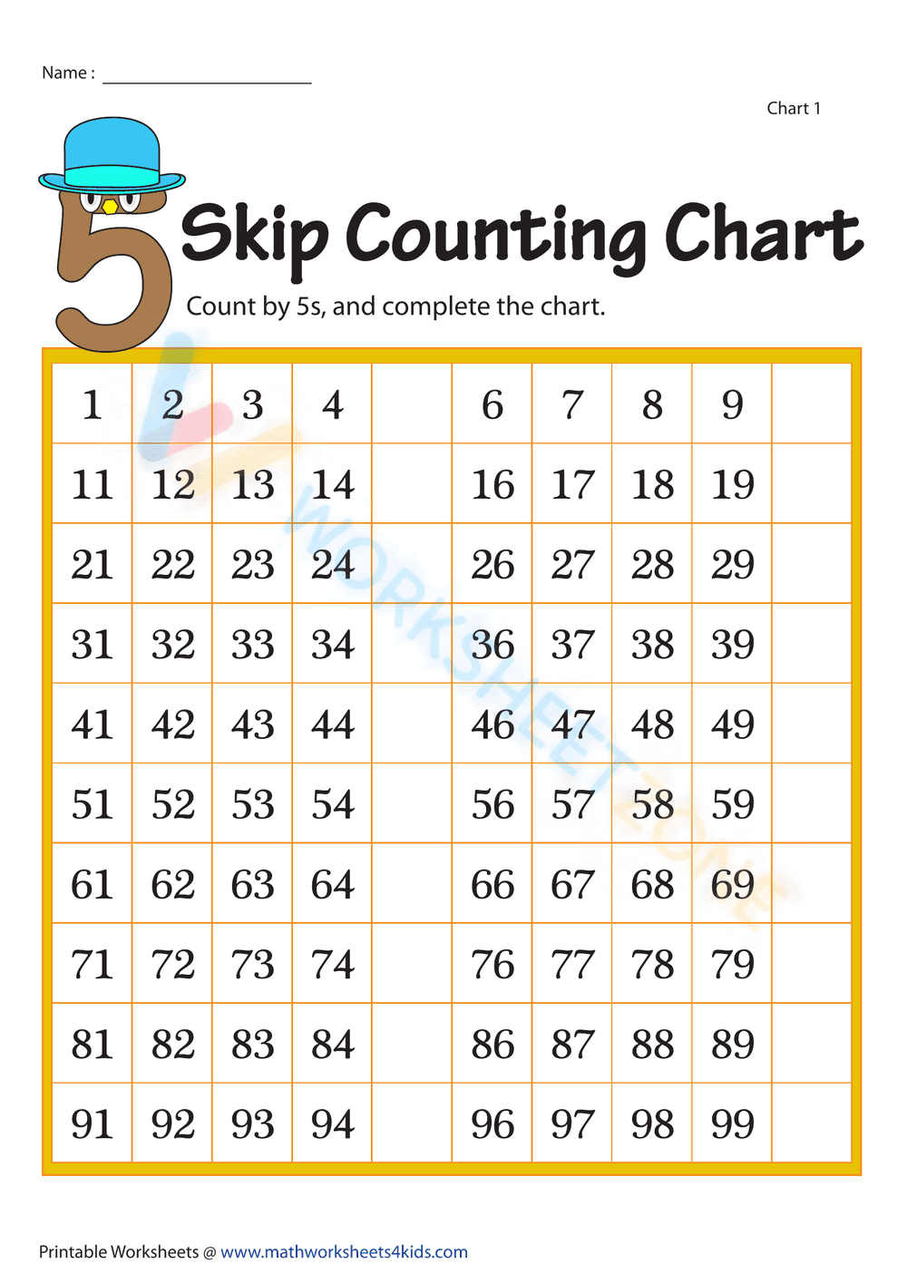 Skip counting chart - 5s - Page 1