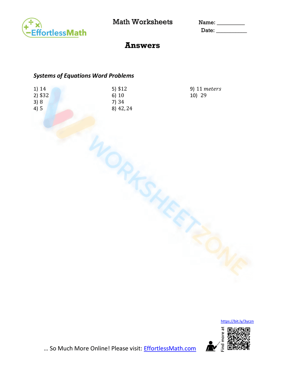 Systems of Equations Word Problems - Page 2