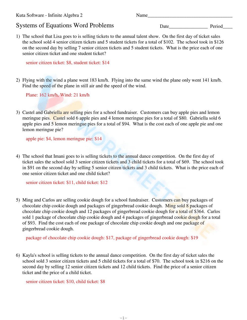 Systems of Equations Word Problems 2 - Page 3