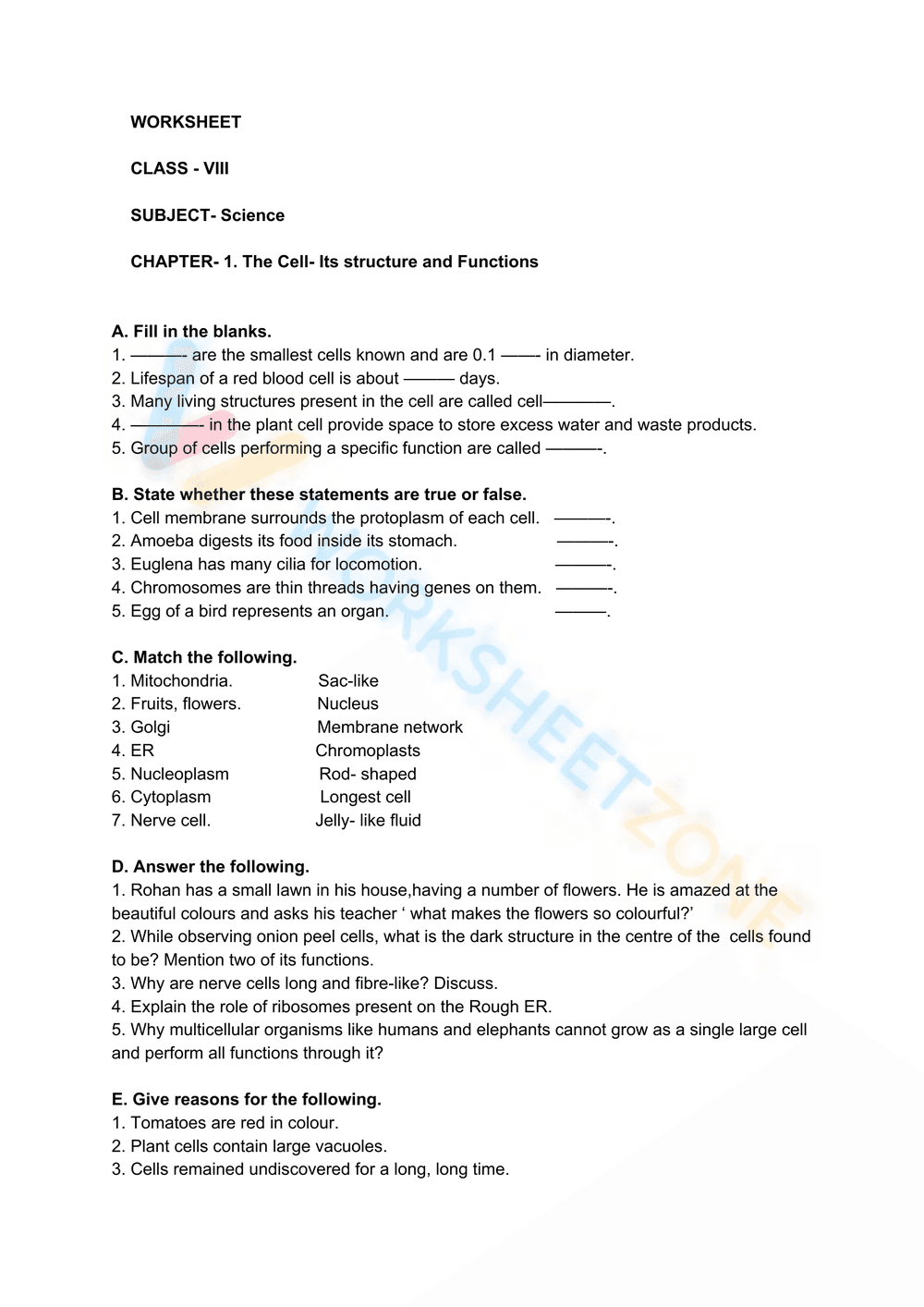 The Cell- Its structure and Functions - Page 1