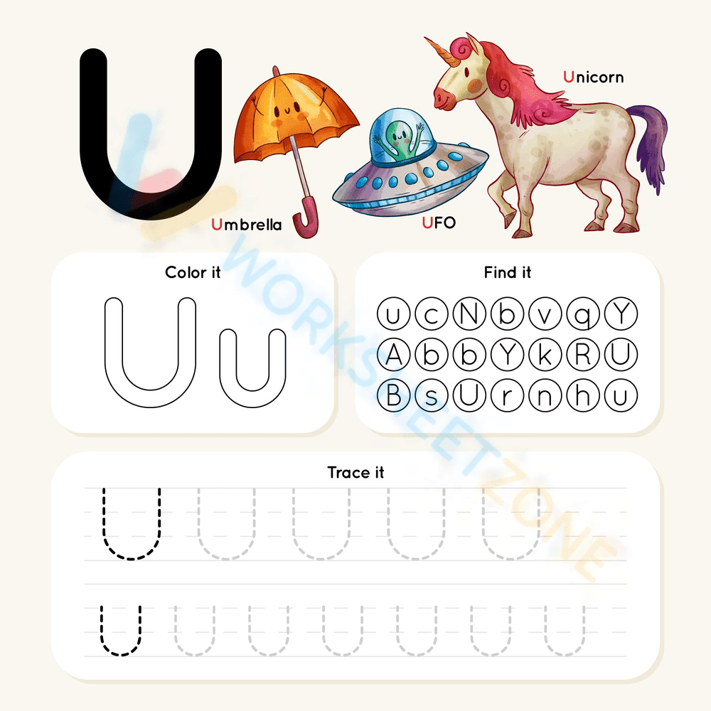 Trace and color letter U - Page 1