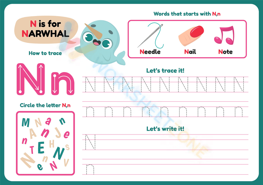 Trace and write letter N - Page 1