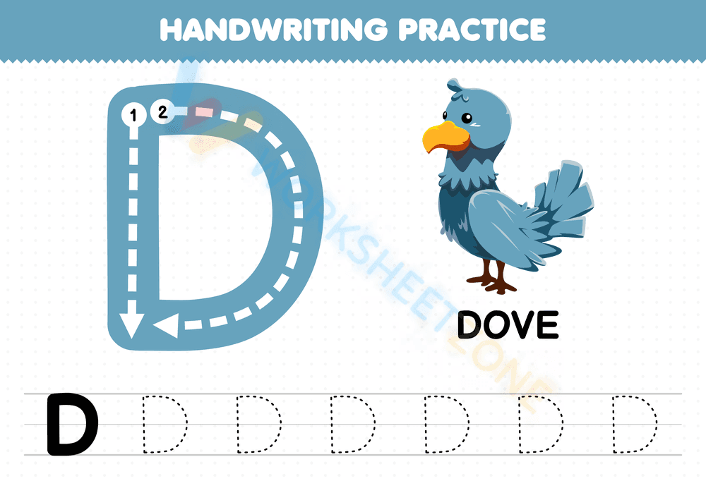 Letter D Handwriting – D for Dove Practice Page
- Page 1