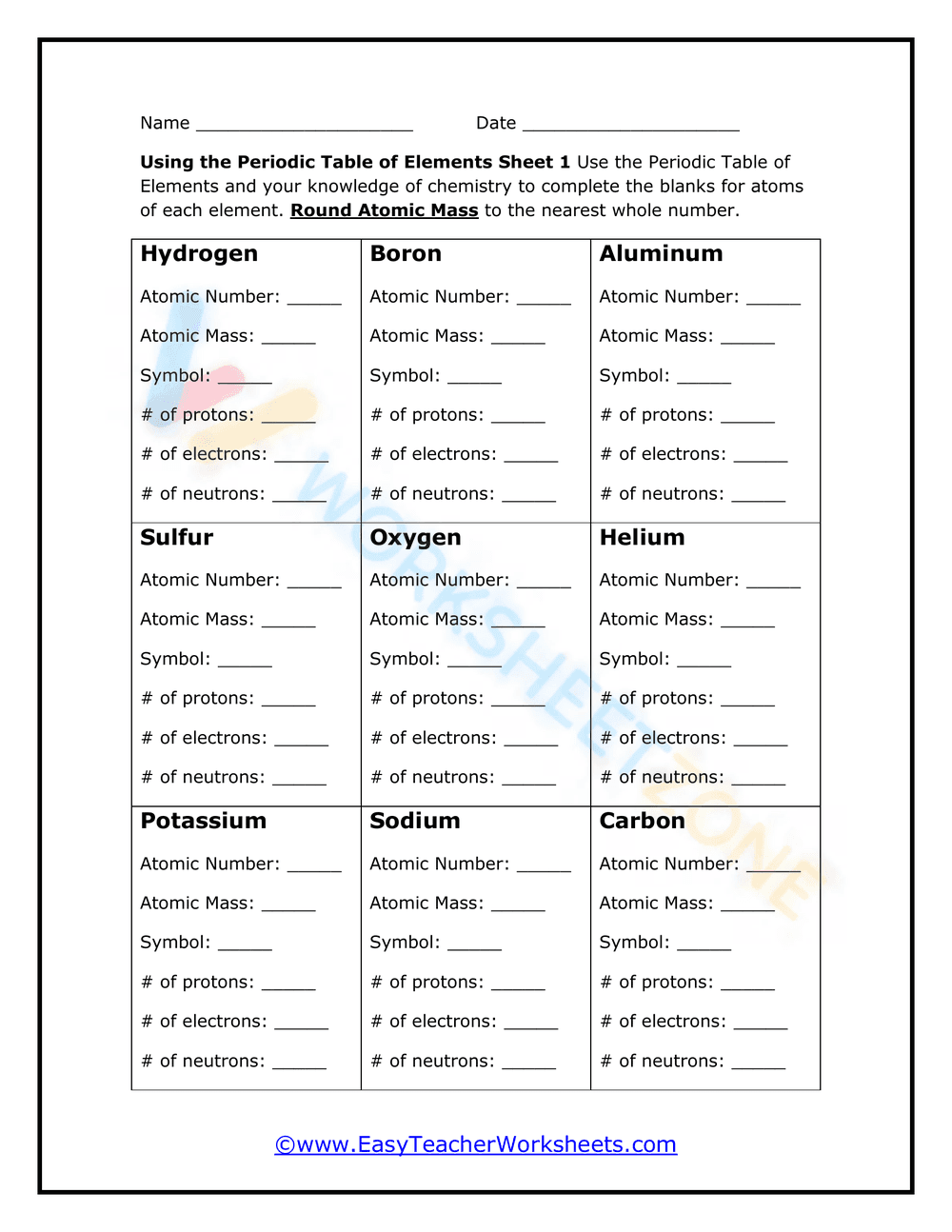 Using the Periodic Table of Elements Sheet 2 - Page 1