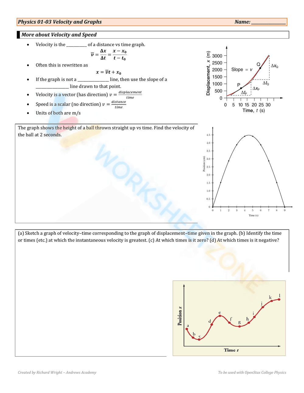 Velocity and Graphs - Page 1