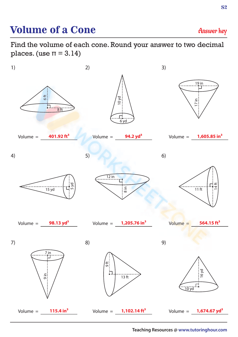 Volume of a Cone 2 - Page 2