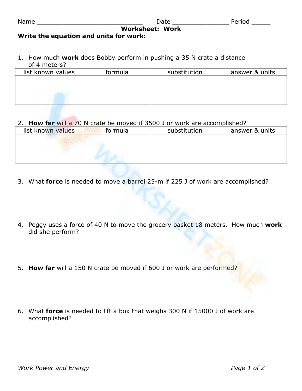 WORKSHEET: KINETIC AND POTENTIAL ENERGY PROBLEMS - Page 7