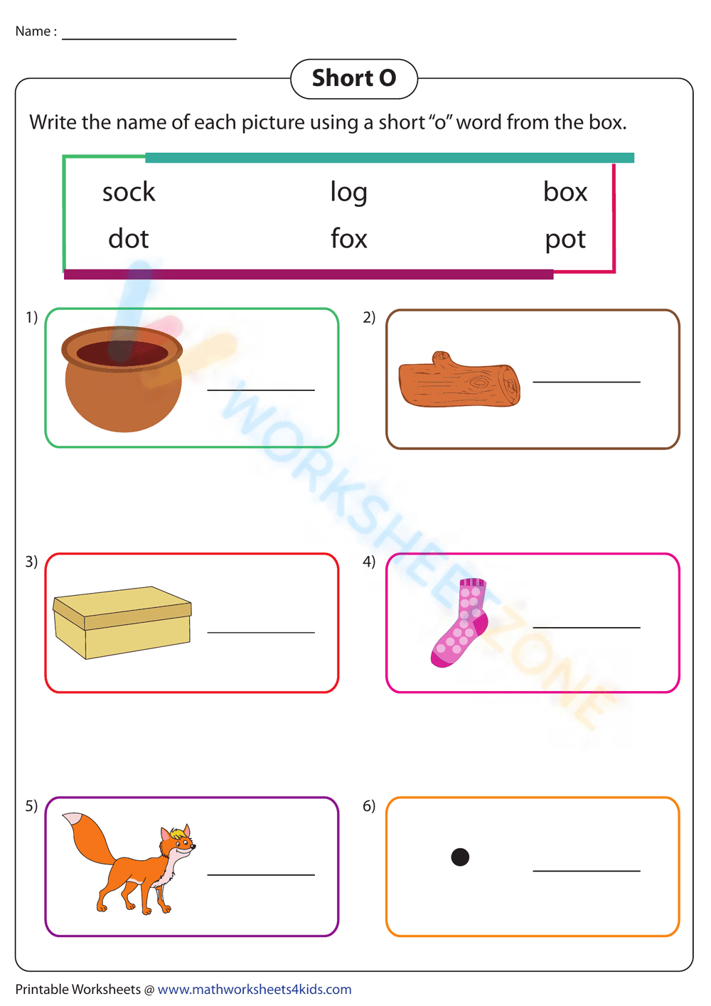 Write Short O words - Page 1