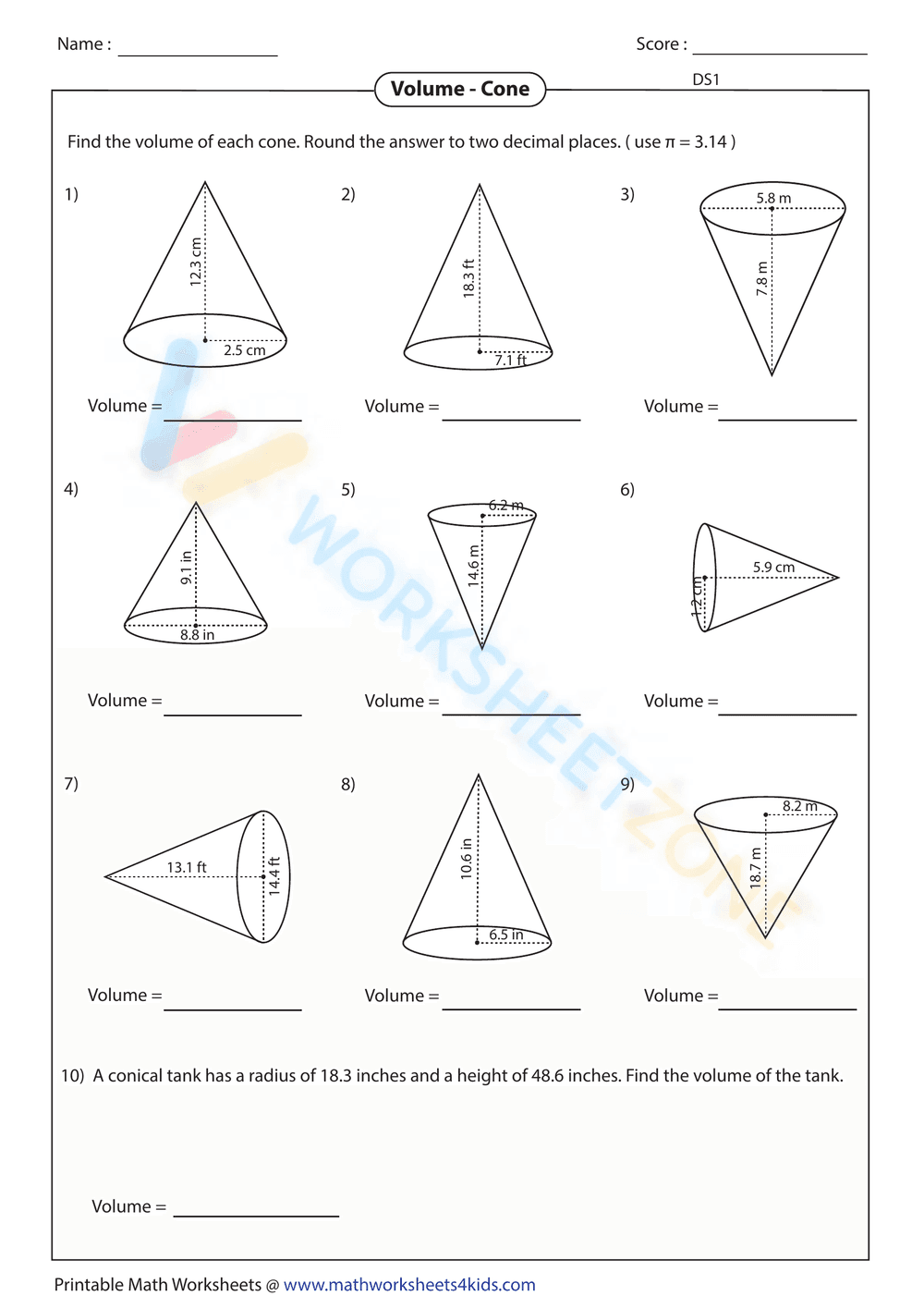 Volume of Cones - Page 1