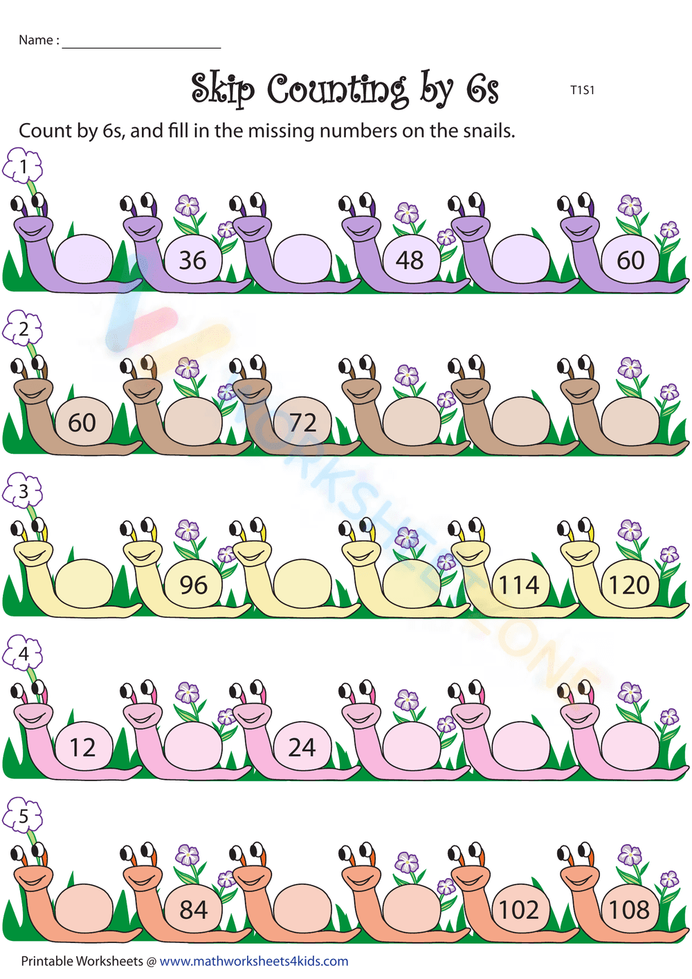 Counting by 6s | Missing Numbers | Type 1 - Page 1