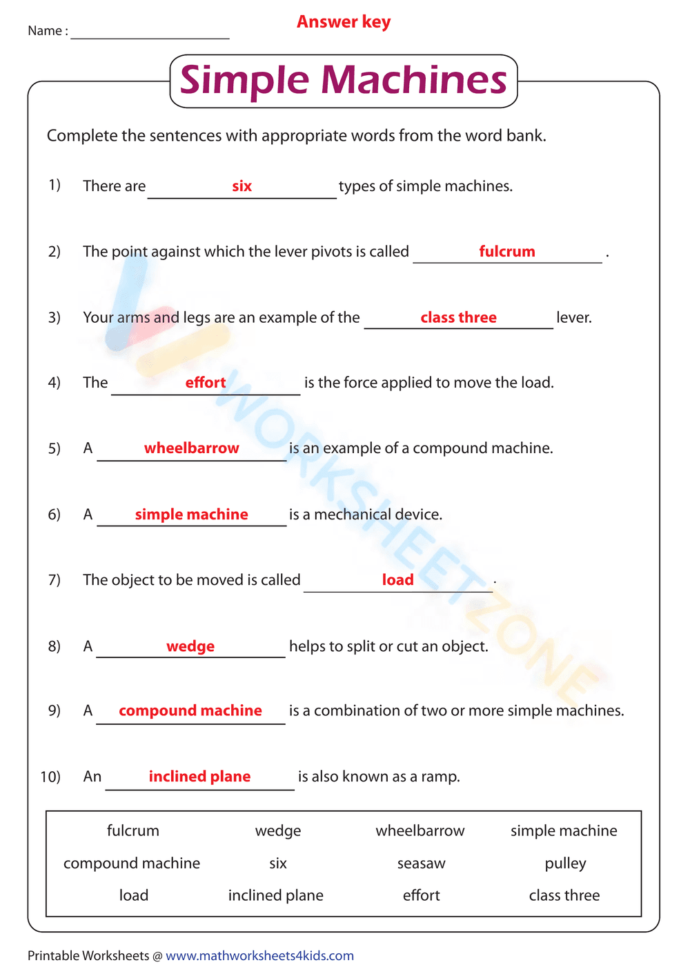 Simple Machines | Match the following - Page 2