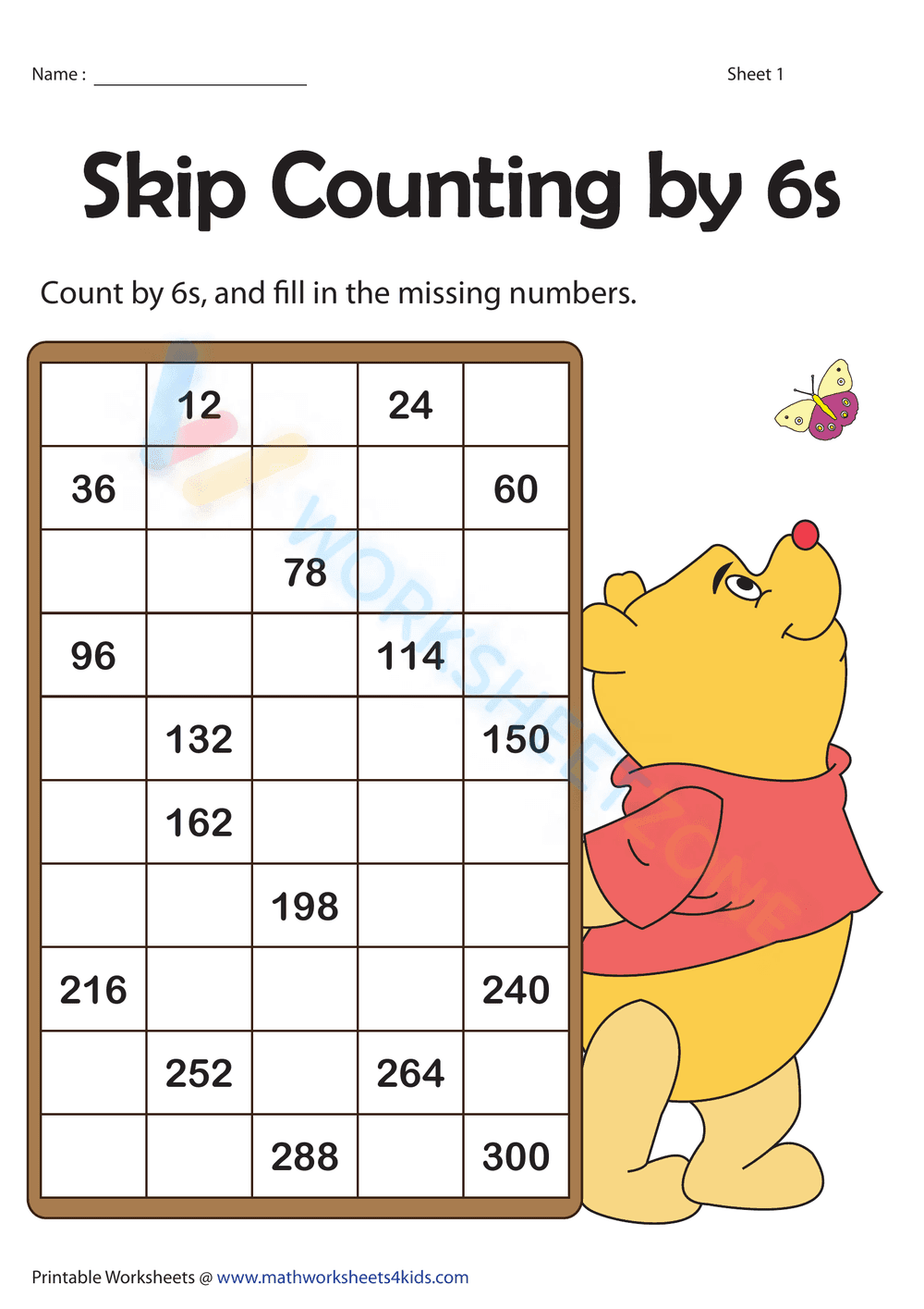 Skip Counting by 6s | Partially Filled Charts - Page 1