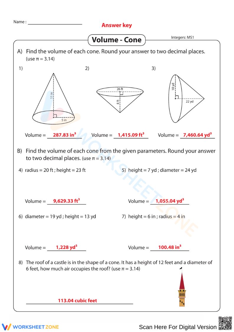Volume of Cones Worksheet - Page 2