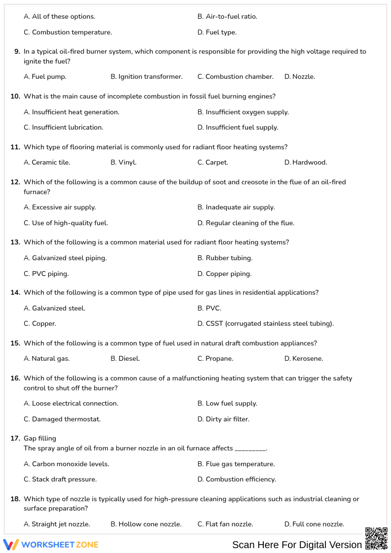 Free printable HVAC Basic Oil and Gas Heating worksheet part 2 - Page 2