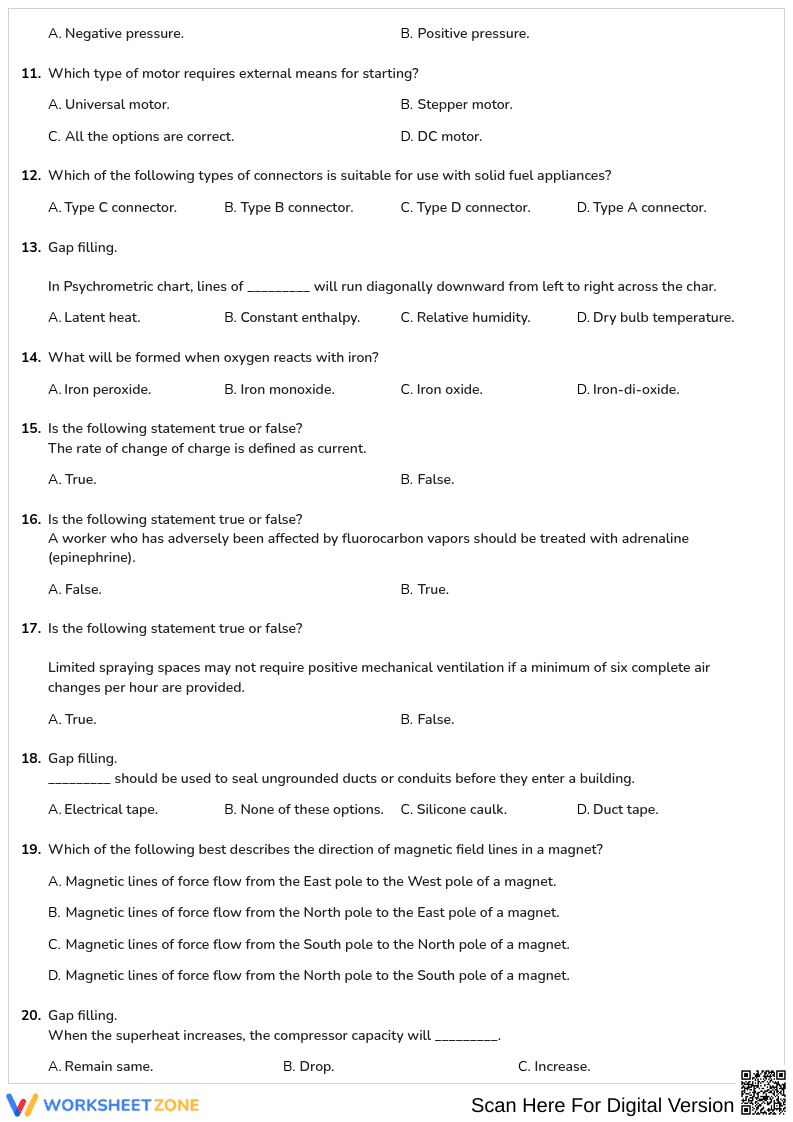 Free printable HVAC Basic practice test 6 part 4 - Page 2