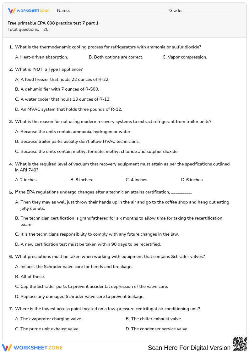 Free printable EPA 608 practice test 7 part 1