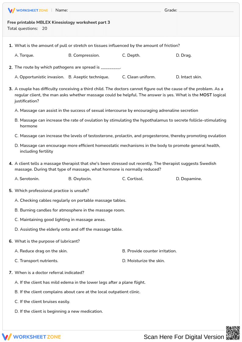 Free printable MBLEX Kinesiology worksheet part 3