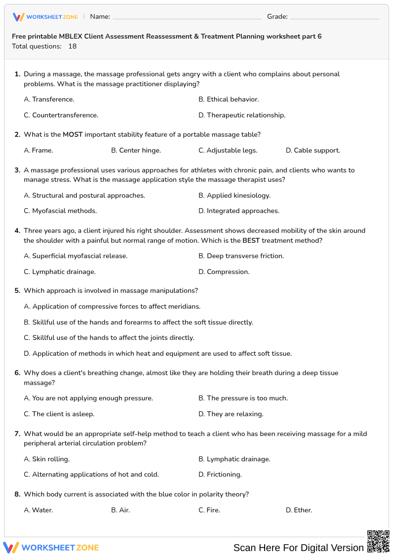 Free printable MBLEX Client Assessment Reassessment & Treatment Planning worksheet part 6