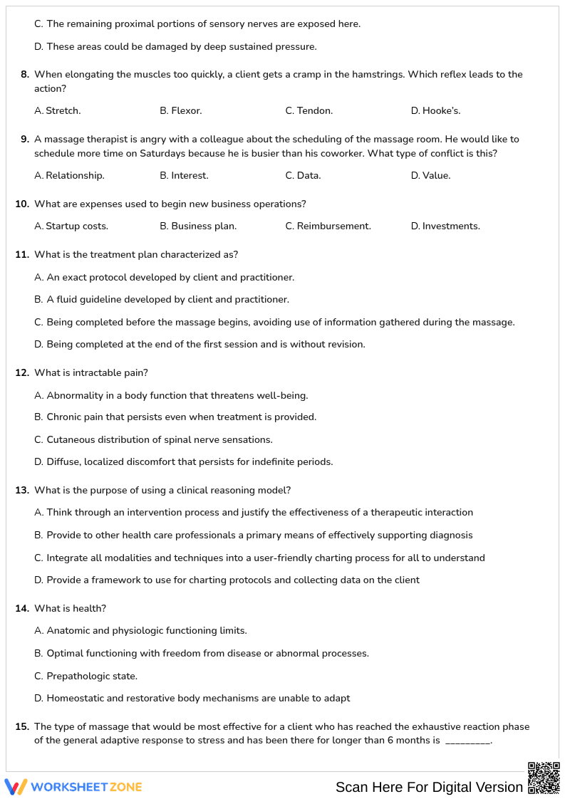 Free printable MBLEX Massage history and Benefits and Physiological Effects of Techniques that Manipulate Soft Tissue worksheet part 3 - Page 2