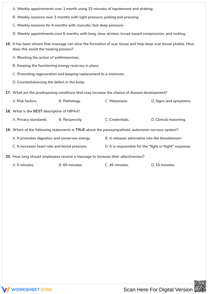 Free printable MBLEX Massage history and Benefits and Physiological Effects of Techniques that Manipulate Soft Tissue worksheet part 3 - Page 3