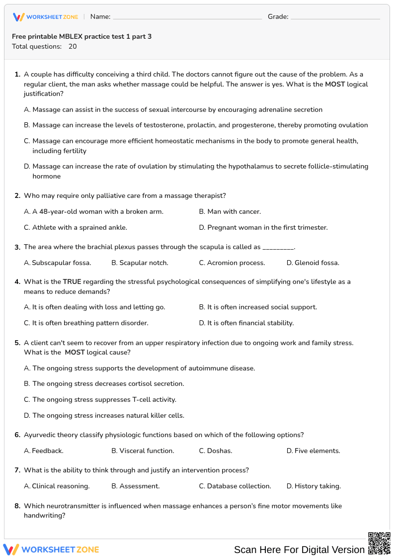 Free printable MBLEX practice test 1 part 3