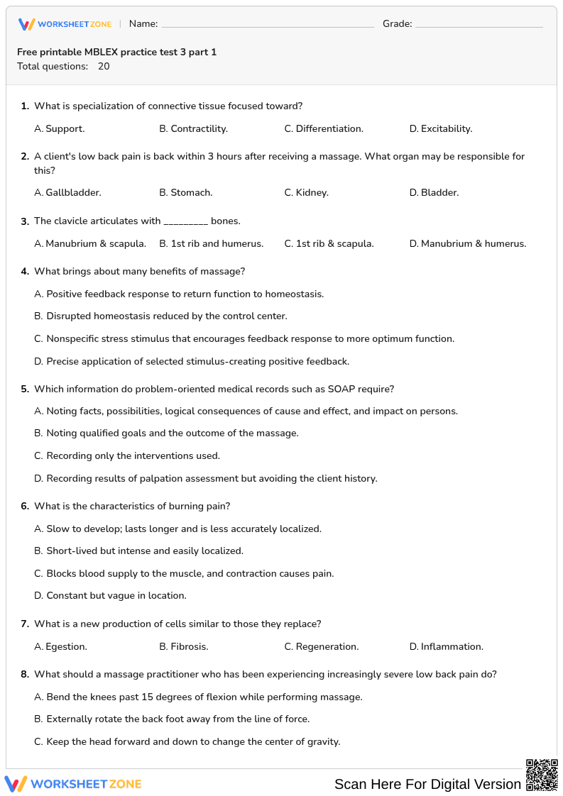 Free printable MBLEX practice test 3 part 1