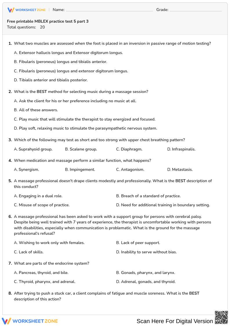 Free printable MBLEX practice test 5 part 3