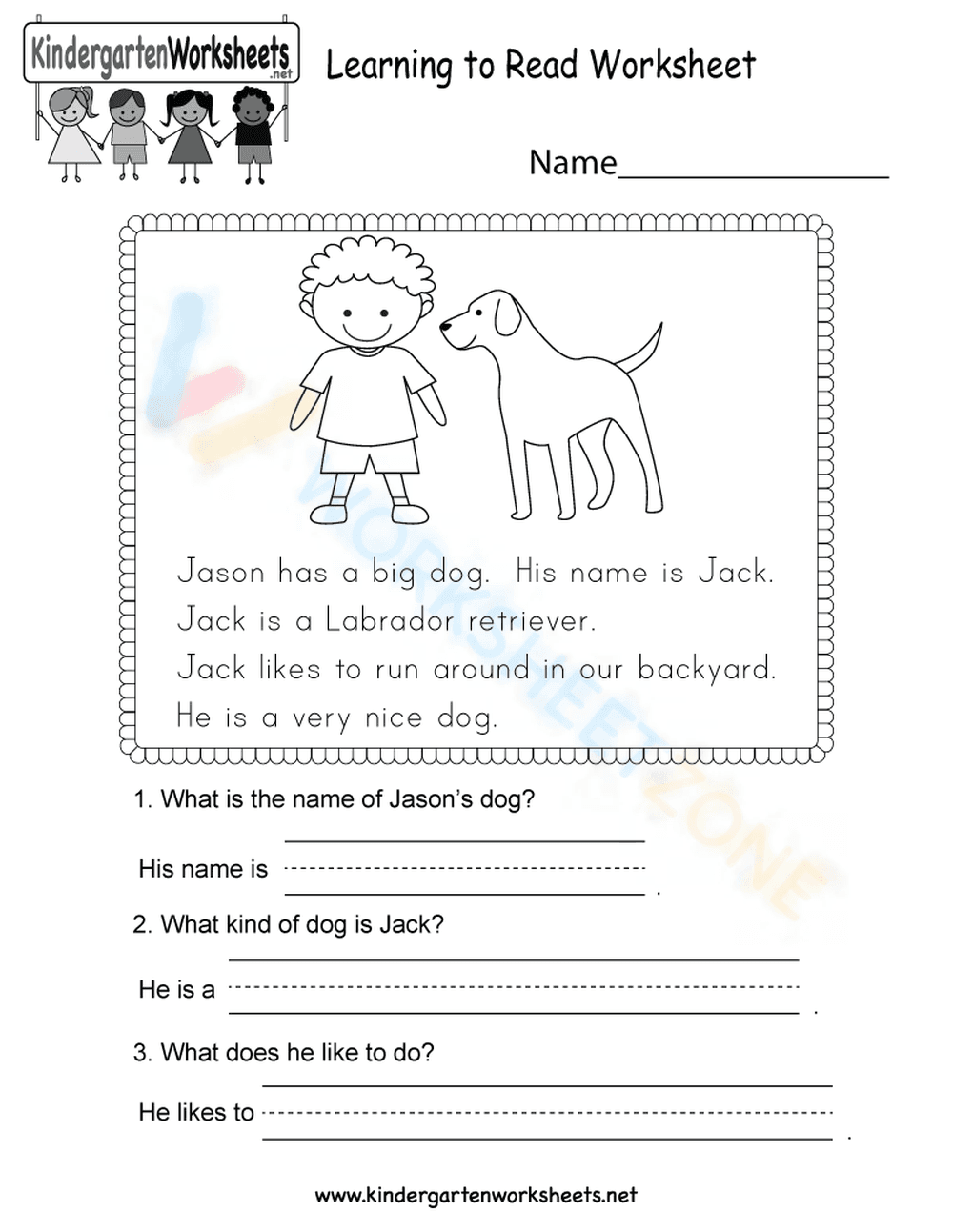 kindergarten reading worksheets 1 - Page 1