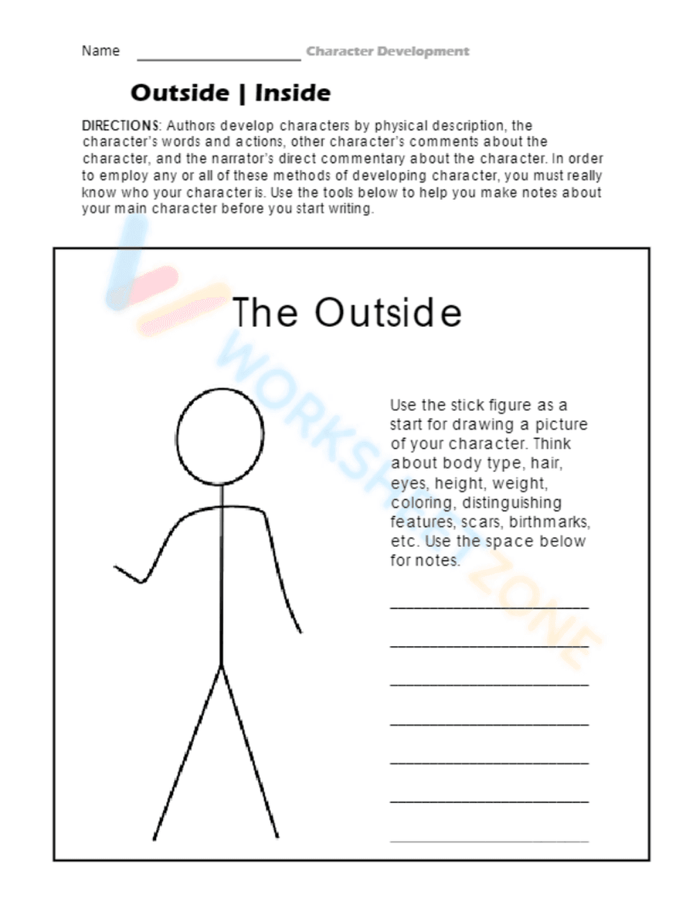 Describing Character Traits Worksheet: Character 8 - Page 1