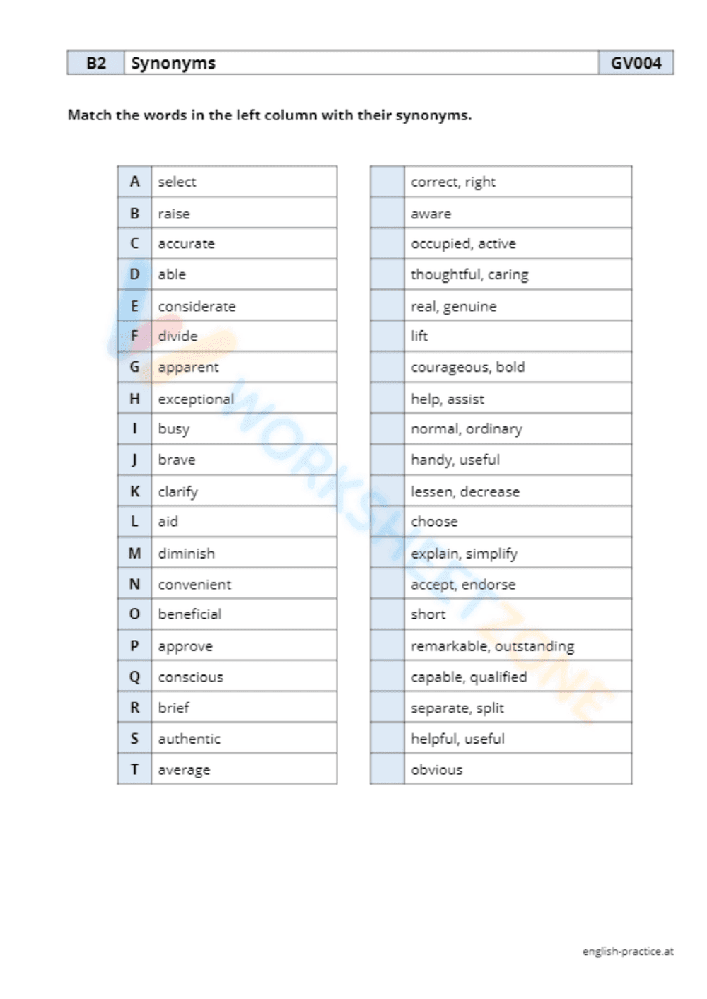 synonyms worksheet 8 - Page 1