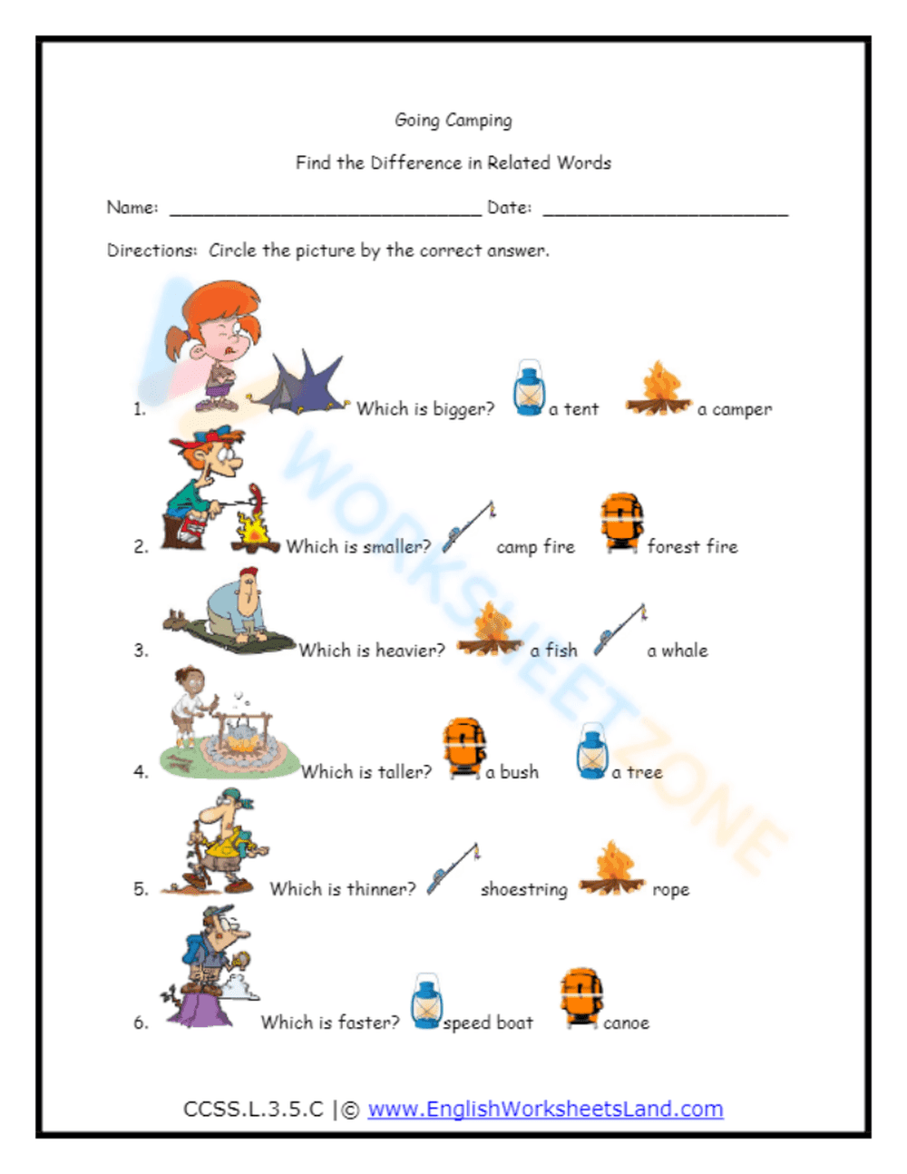 Find the Difference in Camping-Related Words - Page 1