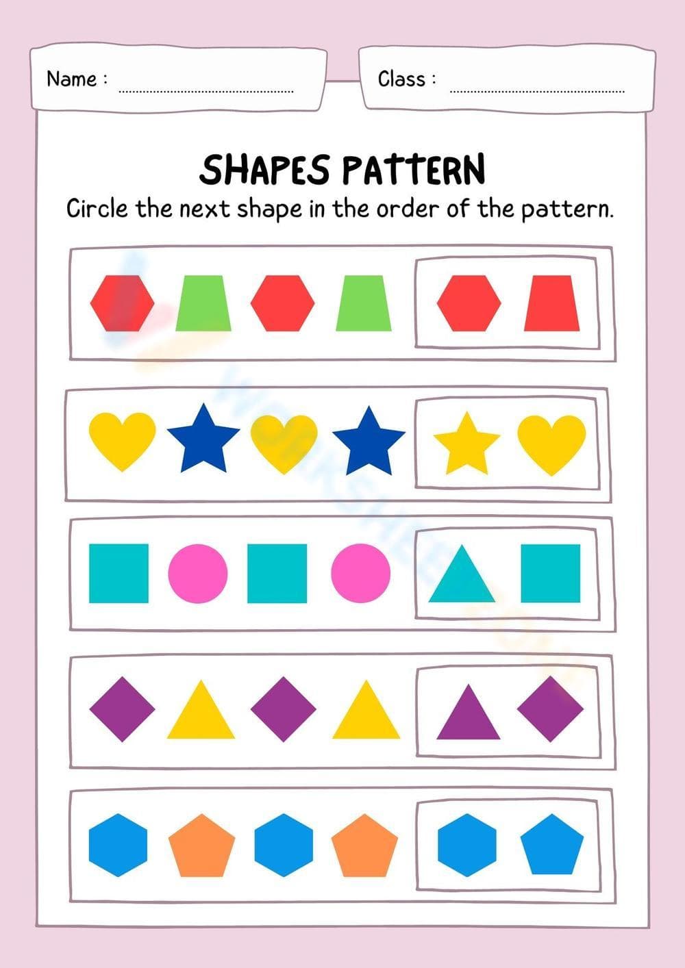 Colorful Illustration Shapes Pattern Worksheet - Page 1