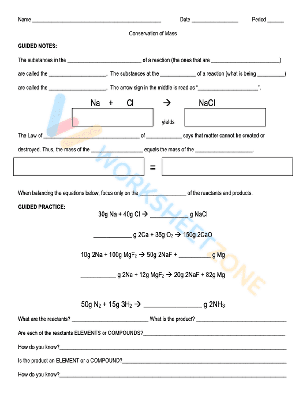 Applying Conservation of Mass in Reactions - Page 1