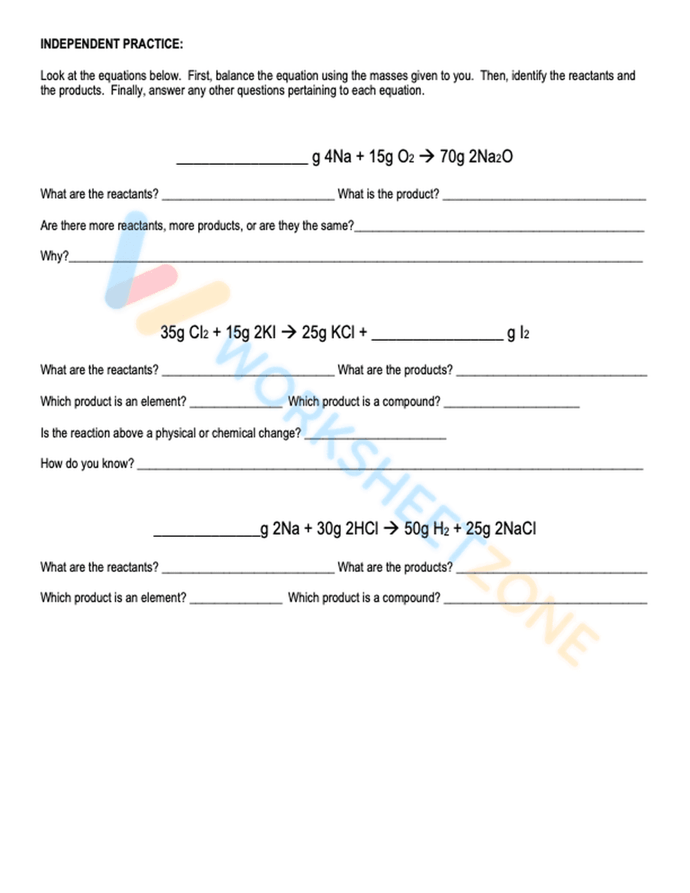 Applying Conservation of Mass in Reactions - Page 2