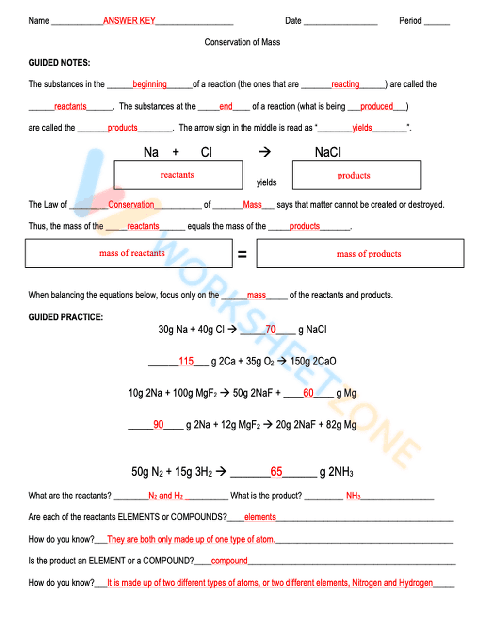 Applying Conservation of Mass in Reactions - Page 3