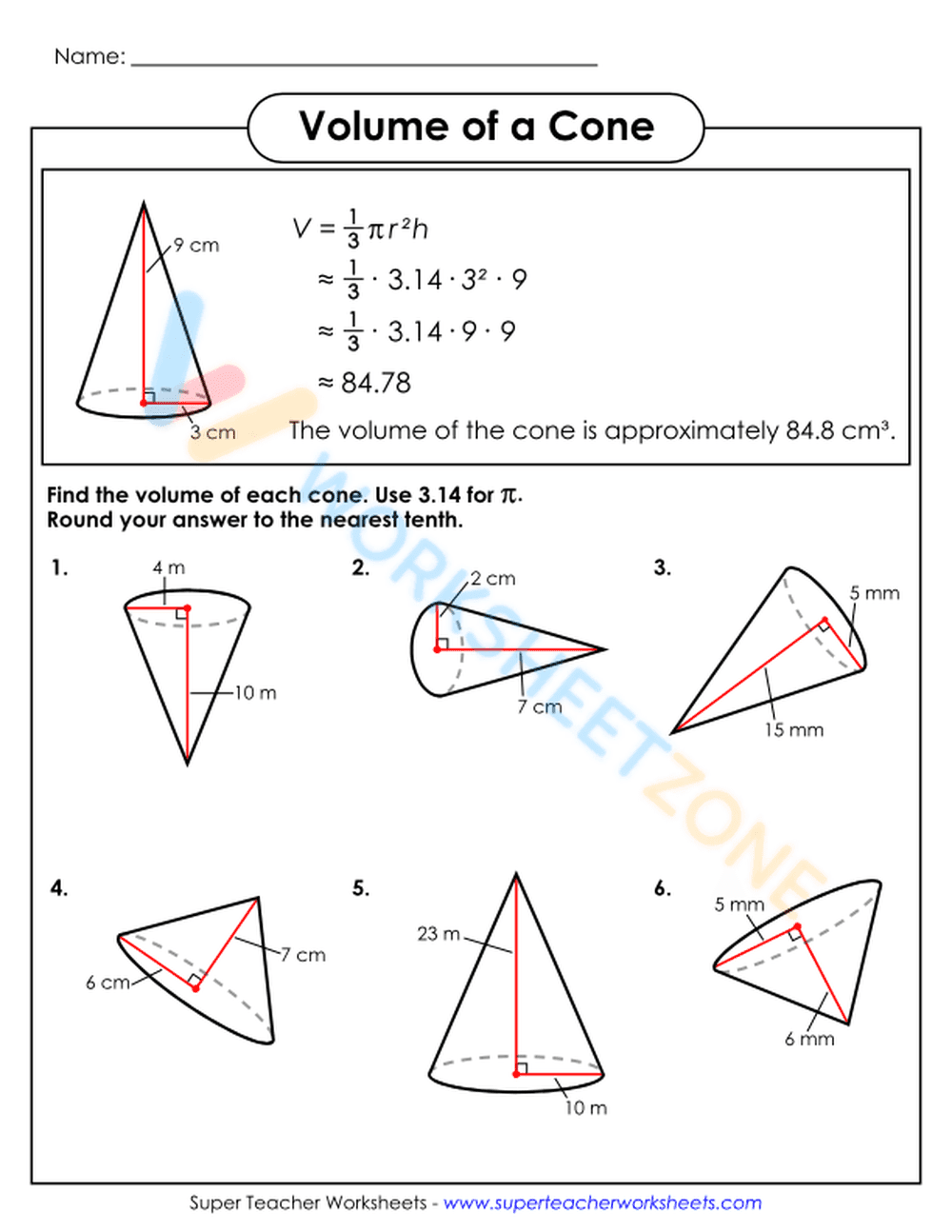 Calculating Volume of Cones - Page 1