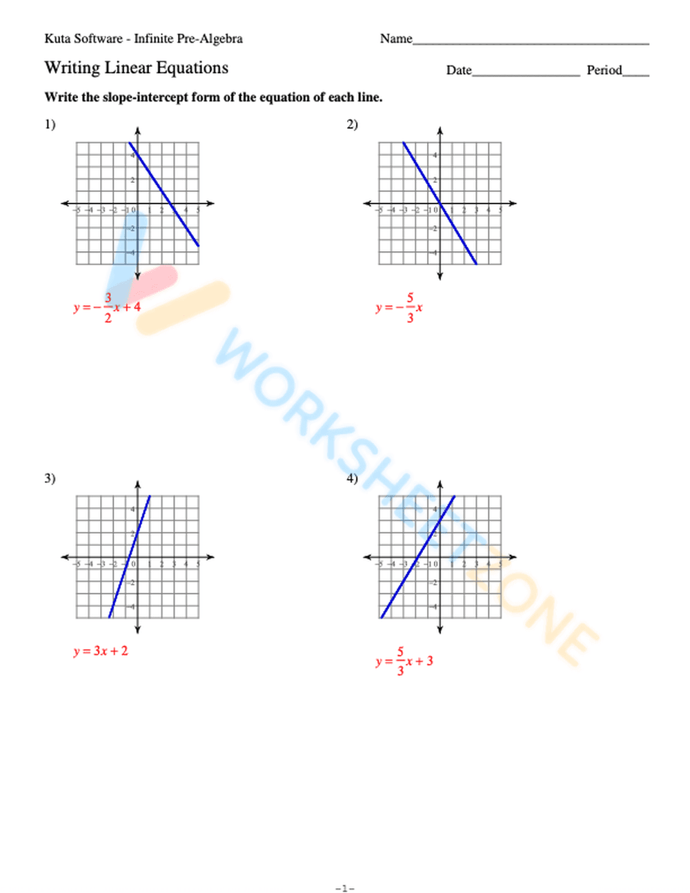 Write Linear Equations from Graphs Worksheet
- Page 3