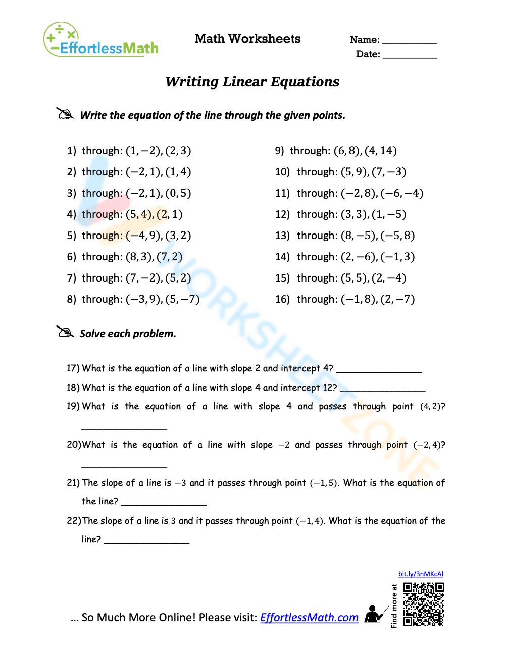 writing linear equations 4 - Page 1