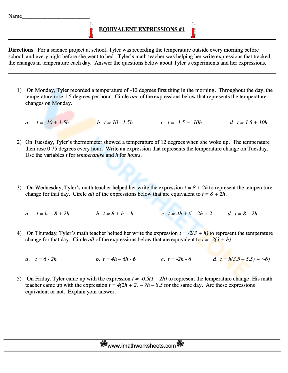 equivalent expressions 1 - Page 1