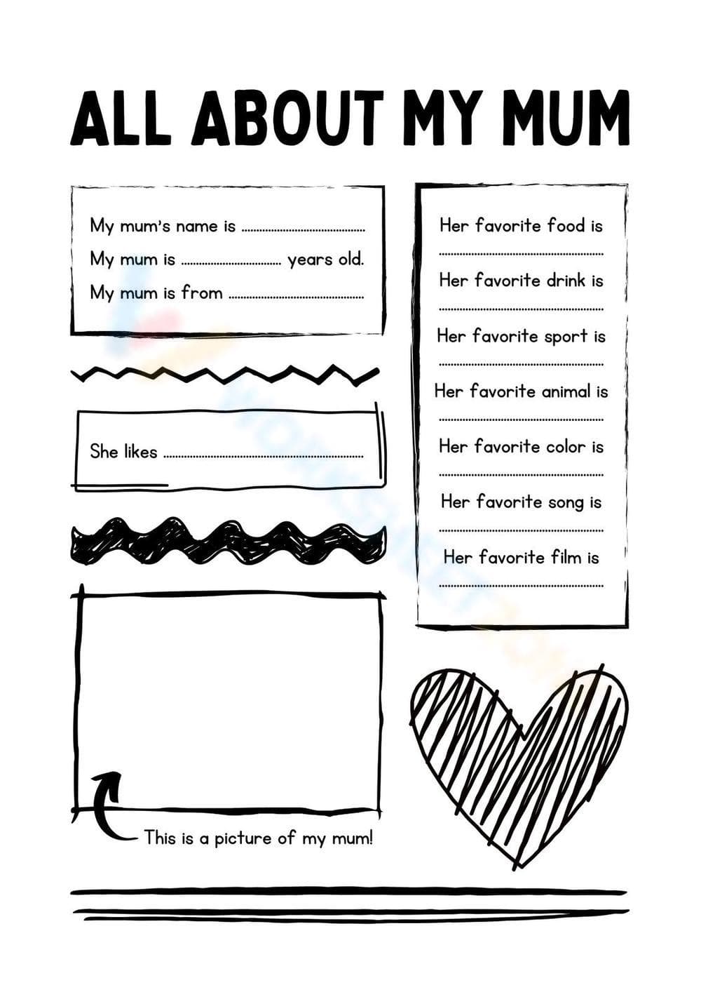All About My Mum Worksheet - Page 1