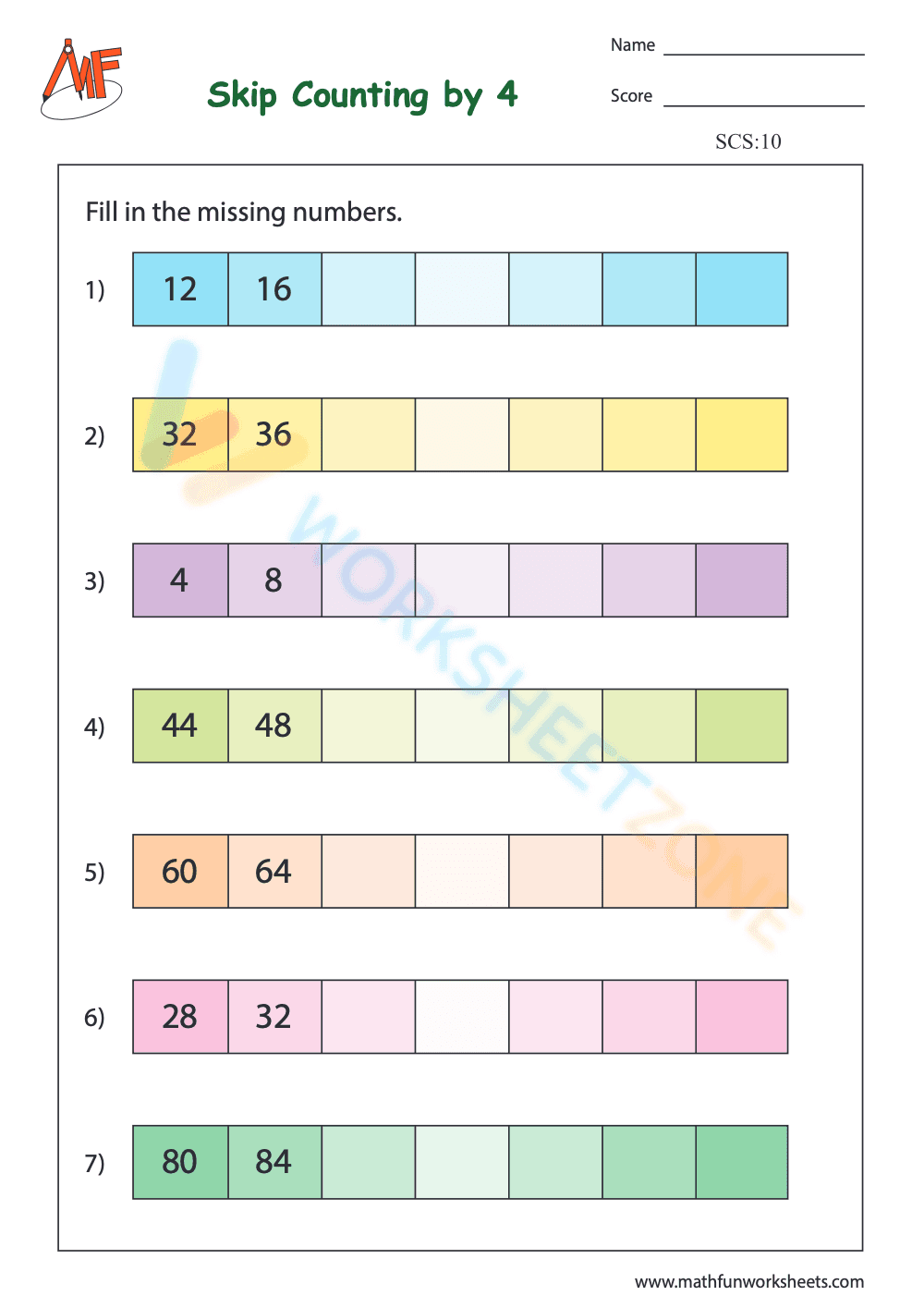 Skip counting by 4 worksheets 1 - Page 1
