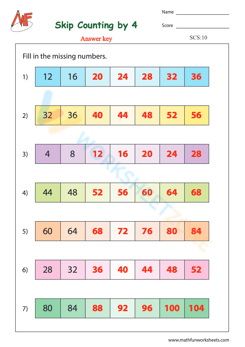 Skip counting by 4 worksheets 1 - Page 2