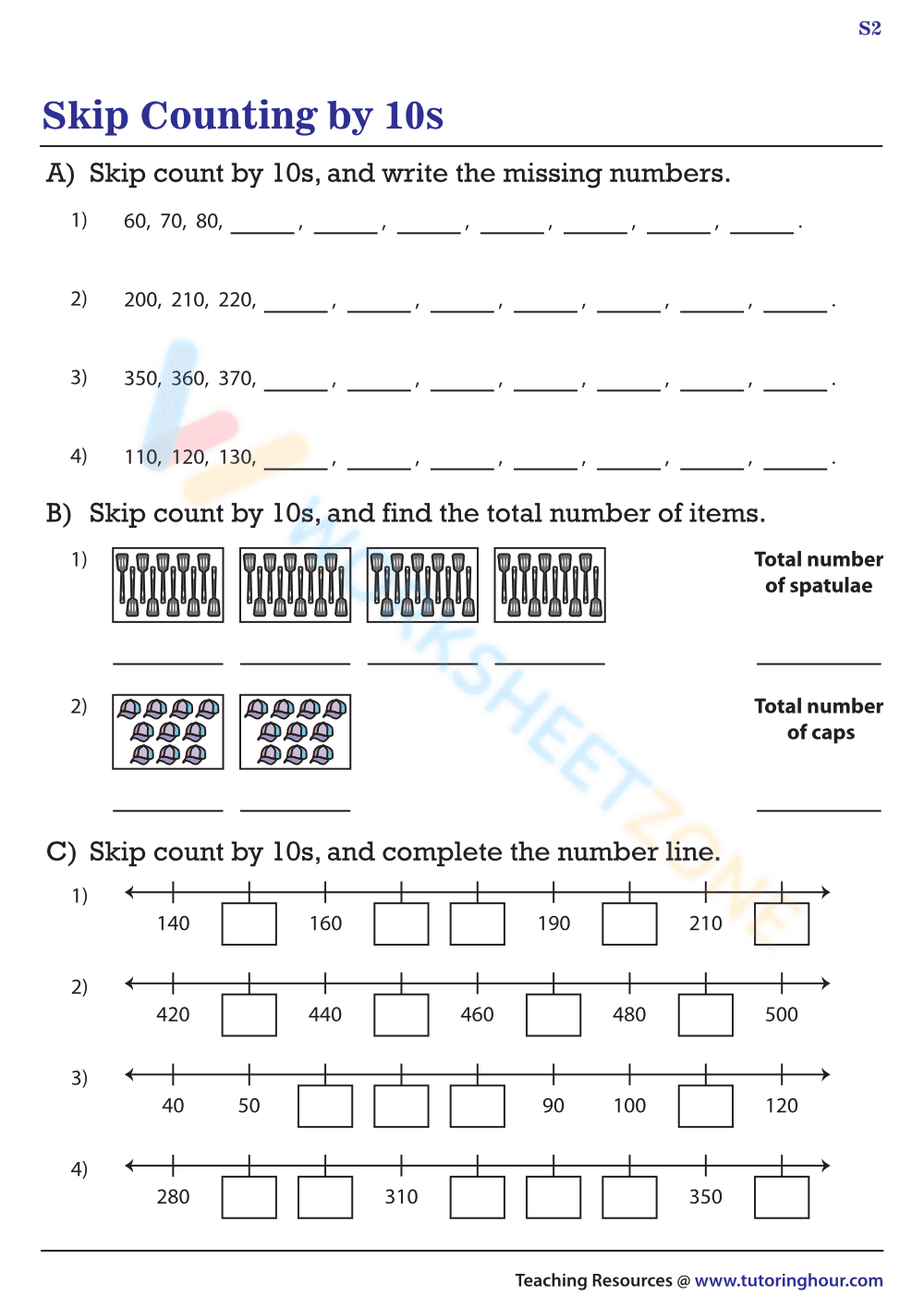 Skip Counting by 10 Exercises - Page 1