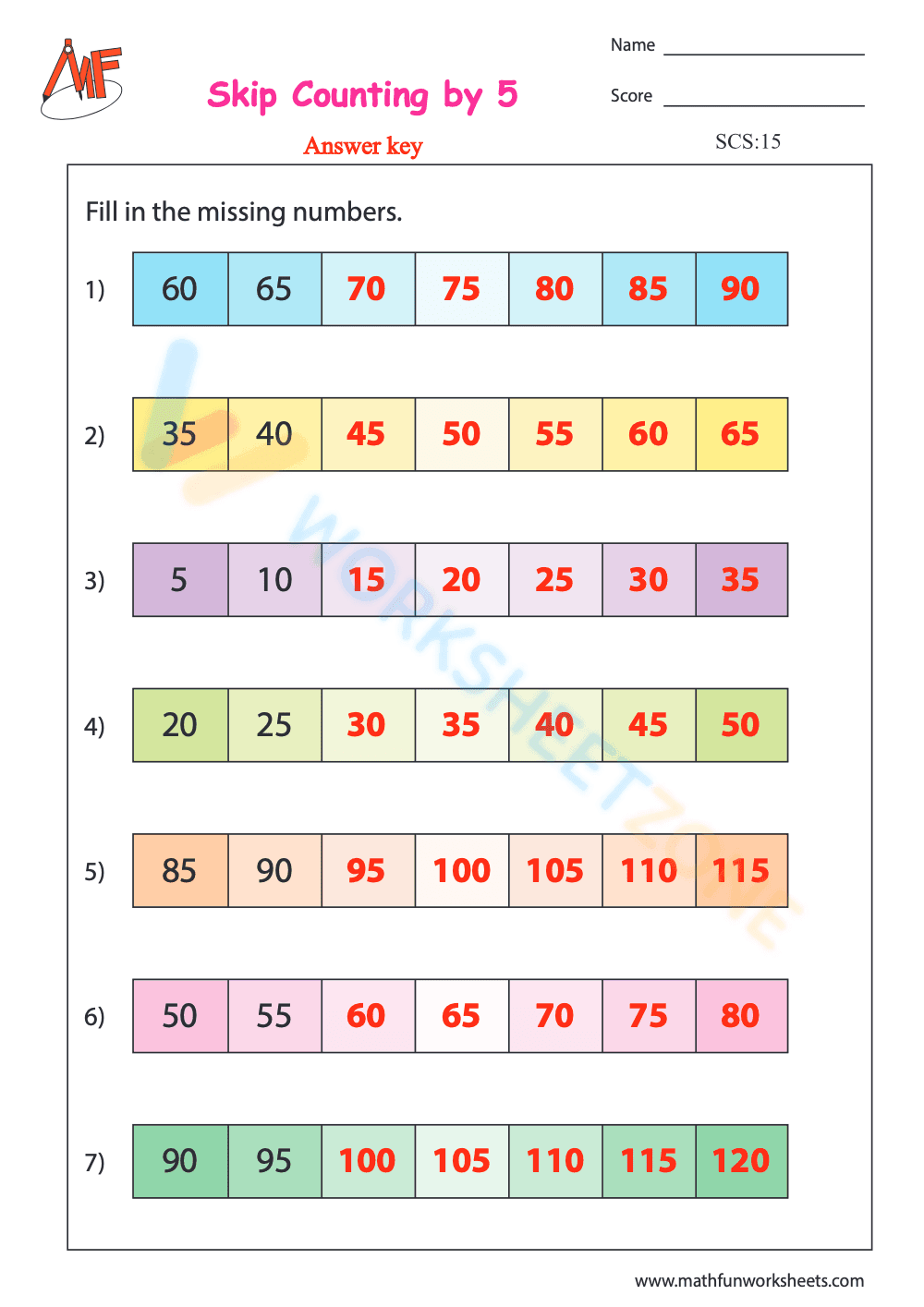 Learn Skip Counting by 5 - Page 2