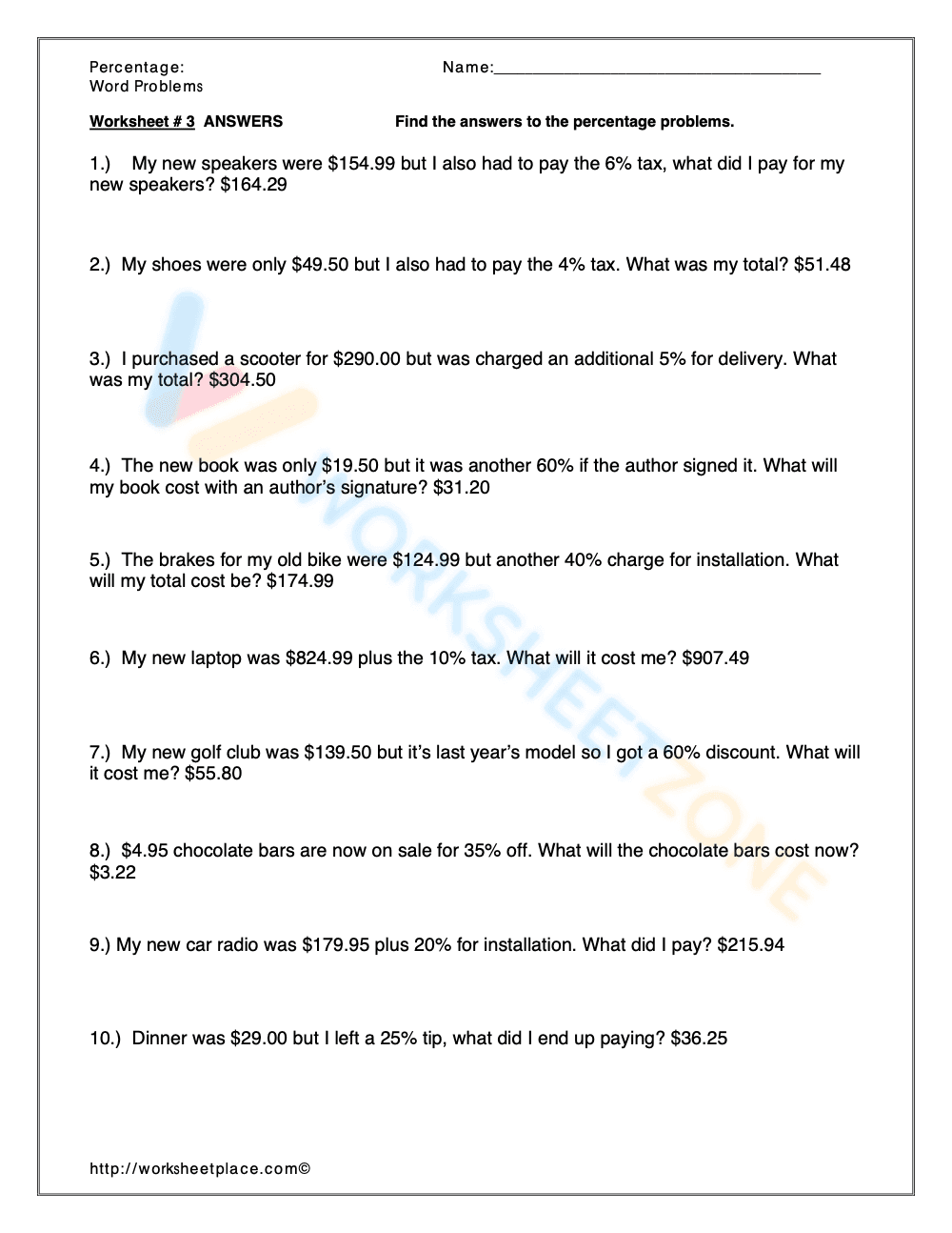 Practice Percent Word Problems - Page 2