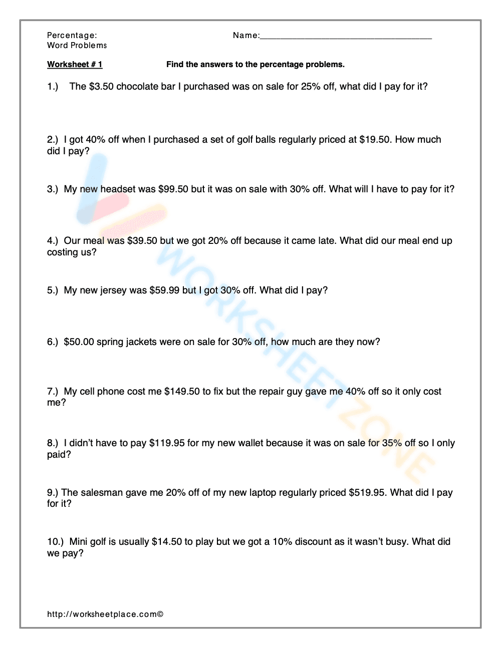 Master Percent Word Problems - Page 1