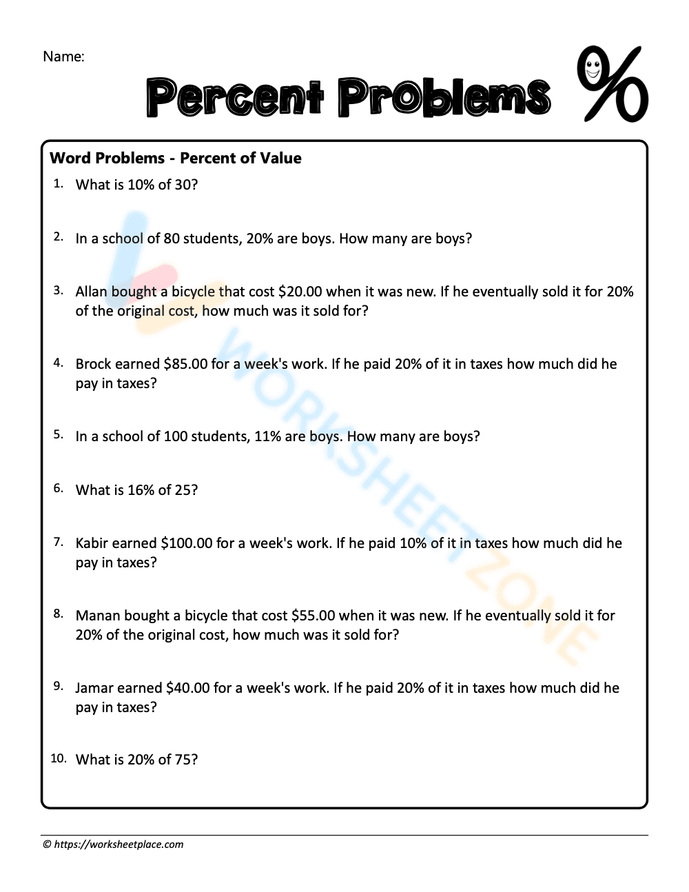 Excel at Percent Word Problems - Page 1